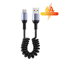 66W USB-C Retractable Spring Fast Charging Cable | Type C USB-C Charging Cable SPOT 6A A to C
