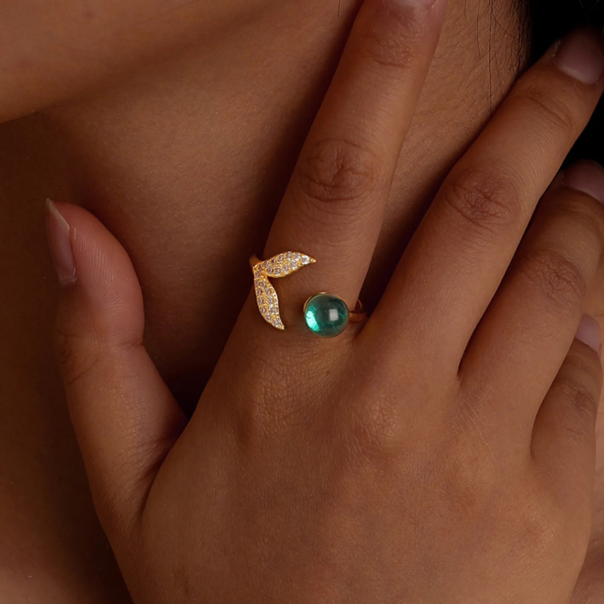 Mermaid Tail Adjustable Ring – 18K Gold Pavé CZ Statement Fashion Statement Ring SPOT