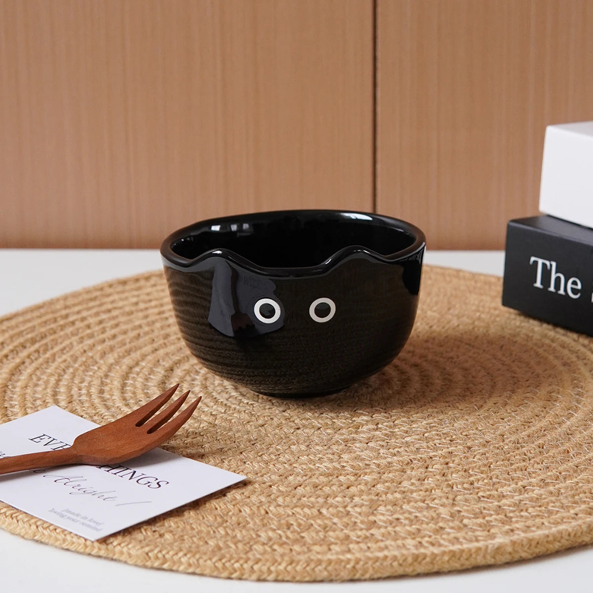 Siamese Cat Ceramic Rice Bowl – Hand-Painted Porcelain Ceramic Dining Bowl SPOT black