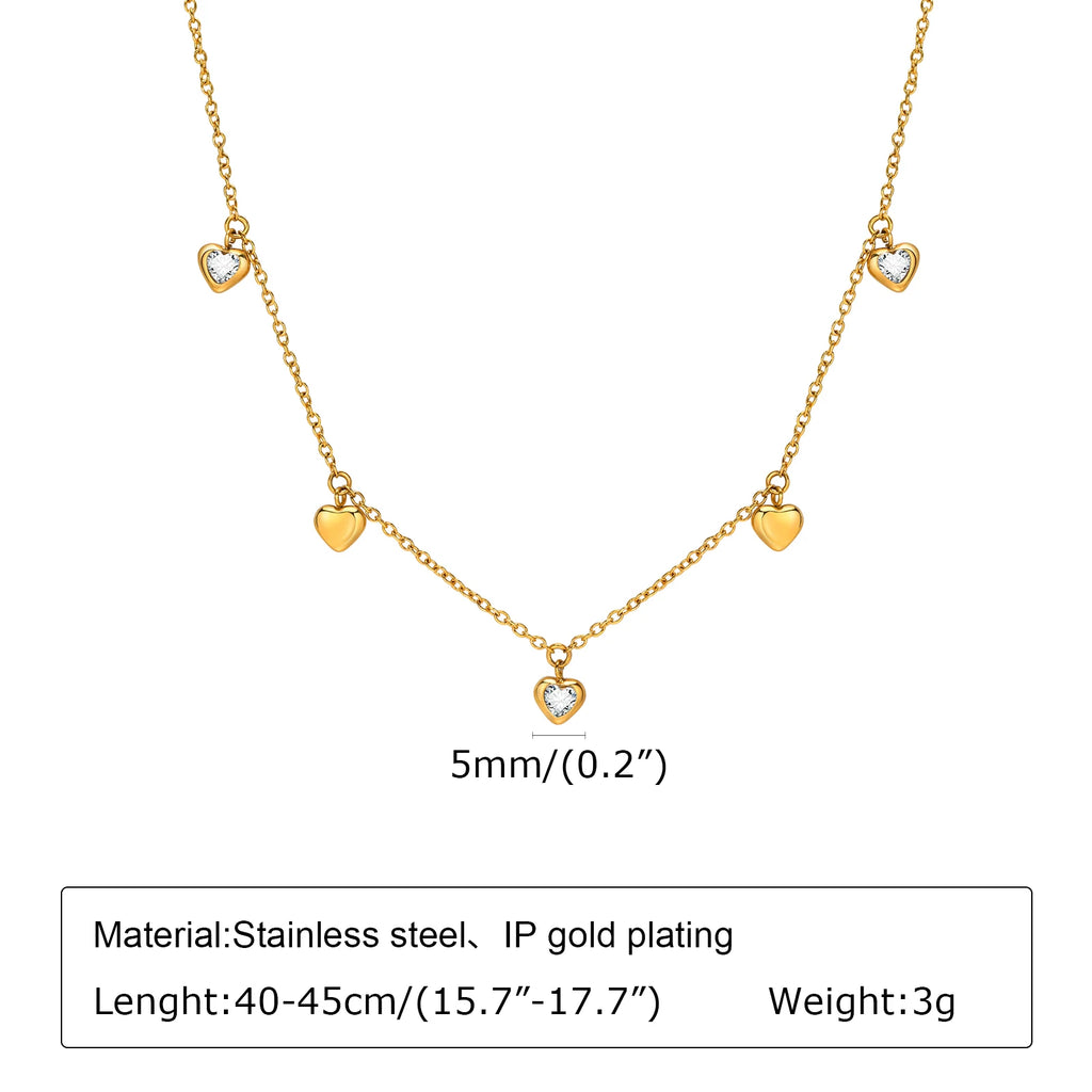 Cubic Zirconia Heart Pendant Necklace – Gold Stainless Steel Pendant Necklace SPOT