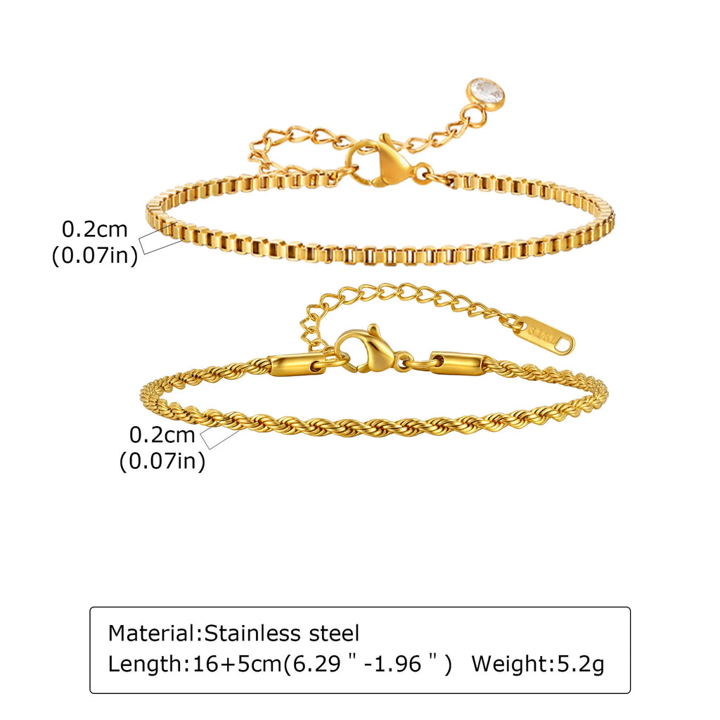 Meaeguet Gold Stacking Bracelet Set – 2pc Adjustable Link Chain Stacking Bracelet Set SPOT BR-979G-16-2-1843G