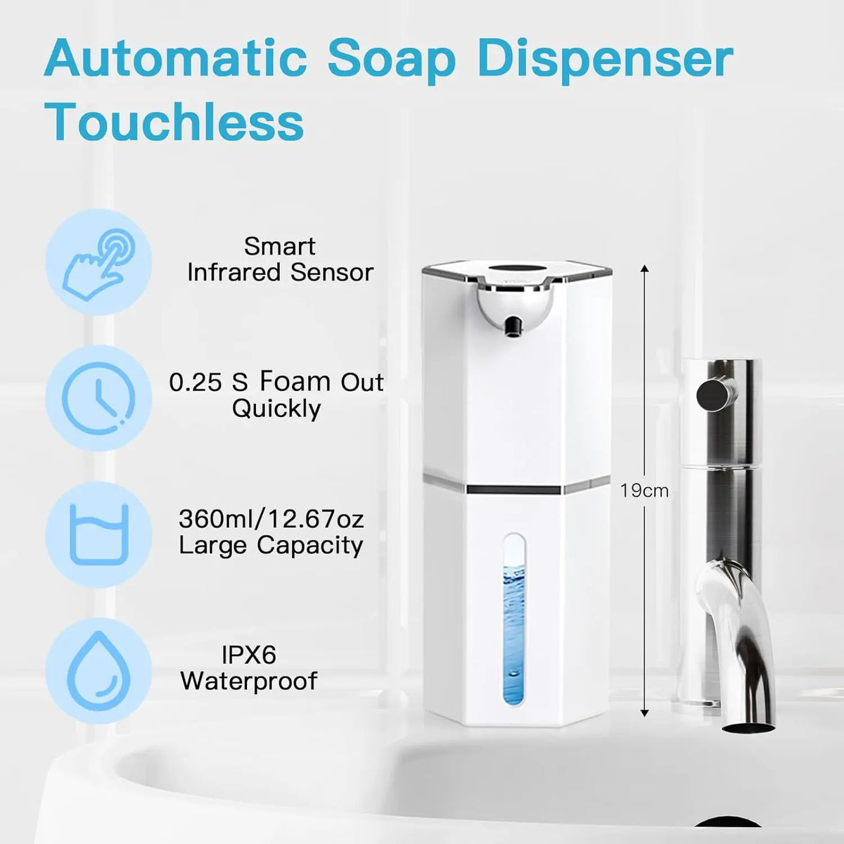 Touchless Foaming Soap Dispenser Wall Mount USB 360ml Automatic Soap Dispenser SPOT