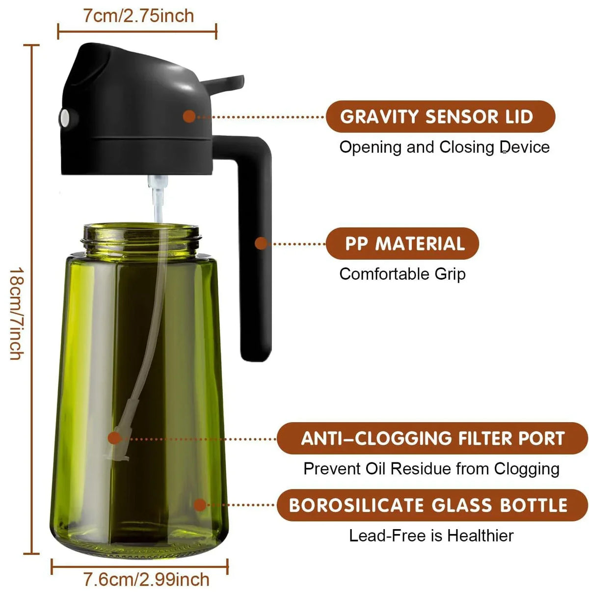 470ml Dark Glass Olive Oil Sprayer – Light-Blocking Mister Oil Spray Bottle SPOT