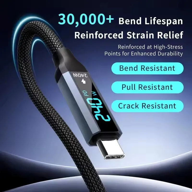 240W USB-C Cable | 40Gbps Data | 8K Video | Digital Display USB-C Charging Cable SPOT