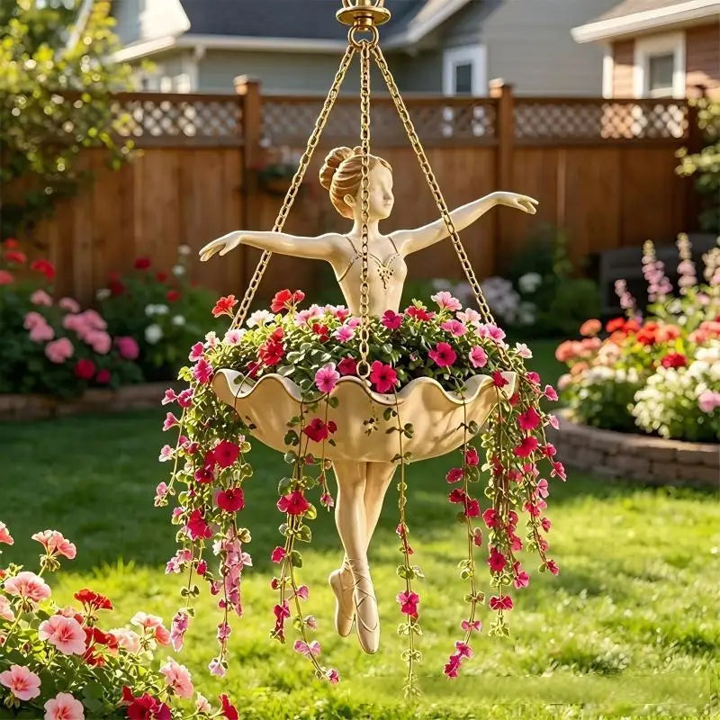 Ballerina Hanging Planter – UV Resistant Resin Ballet Dancer Pot Hanging Planter SPOT