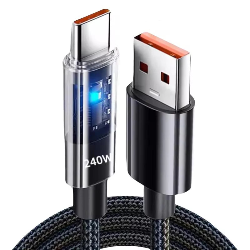 240W USB-C Fast Charging Cable | LED Light Nylon Braided USB-C Charging Cable SPOT USB To Type-C 1m
