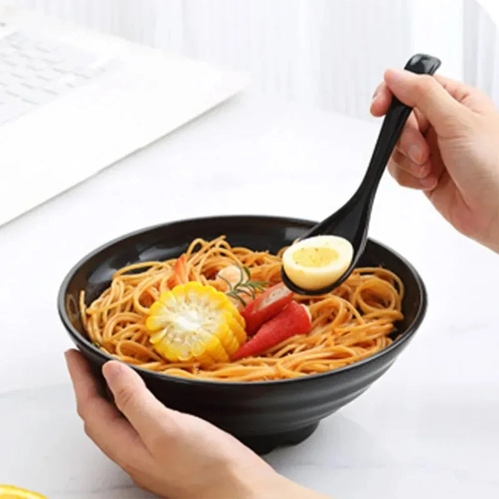 Thickened Plastic Ramen Bowl – Large, Heat-Resistant, Black Plastic Serving Bowl SPOT