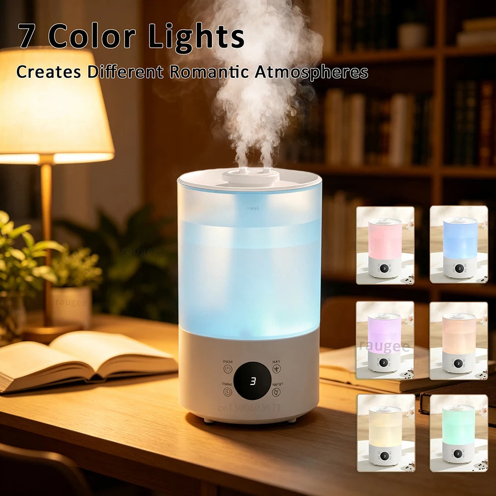 Raugee 4L Ultrasonic Humidifier – Dual Nozzle, LED & Remote Ultrasonic Humidifier SPOT