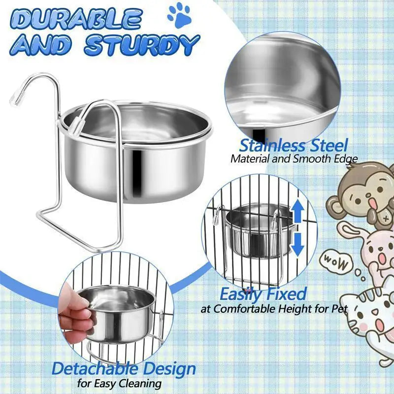 Stainless Steel Hanging Pet Bowl – Cage Mount Dog & Cat Feeder Hanging Pet Bowl SPOT
