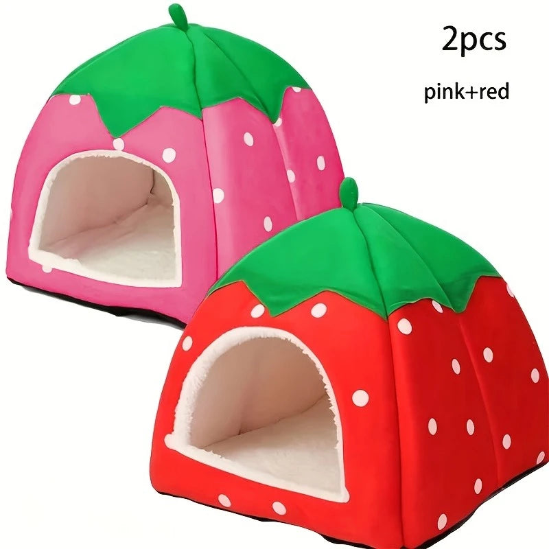 Strawberry Hideout Nest – Warm Washable Small Pet Bed Small Pet Hideout SPOT Red Pink