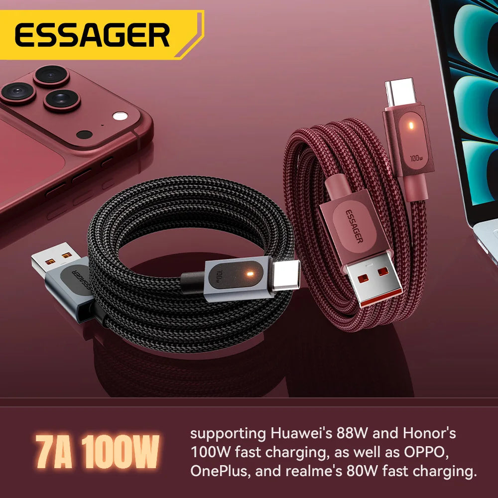 Essager 100W USB-A to USB-C Fast Charging Cable with LED USB Charging Cable SPOT