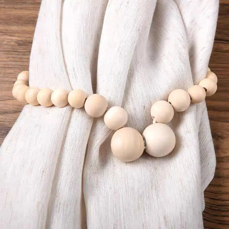 Natural Wood Bead Curtain Tieback – Boho Rustic Holdback Curtain Tieback SPOT