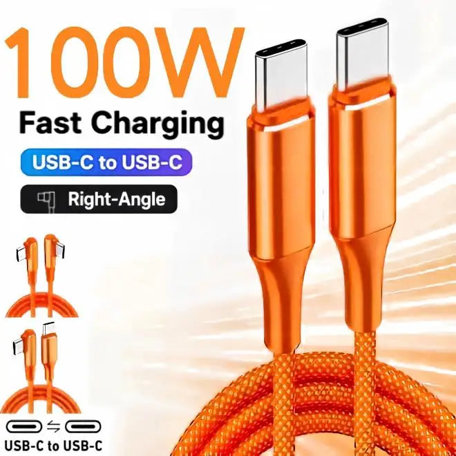 100W 90-Degree USB-C to USB-C Fast Charging Cable – Orange USB-C Charging Cable SPOT