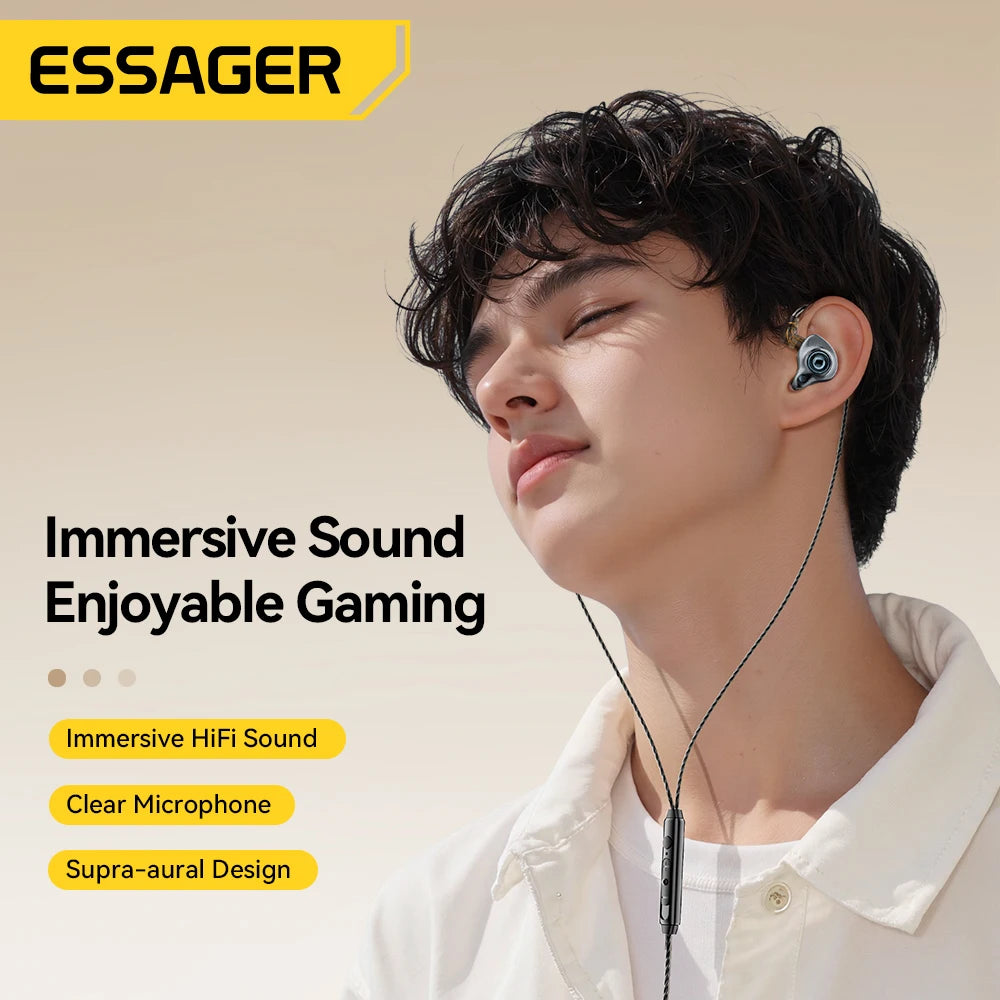 Essager USB-C & 3.5mm Wired Gaming Earphones | HiFi Bass ANC Wired Gaming Earphones SPOT