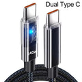 240W USB-C Nylon Fast Charging Cable with LED Display USB-C Charging Cable SPOT Dual Type C 2m