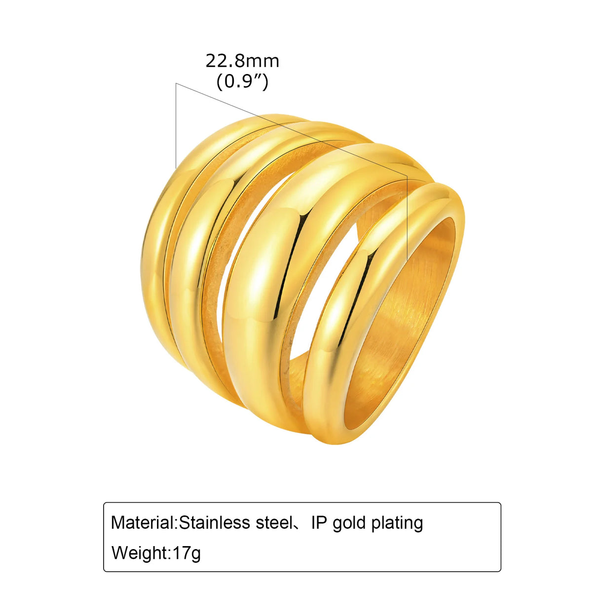 Meaeguet Chunky Dome Ring – 18K Gold Plated Stainless Steel Fashion Ring SPOT RC-650G US Ring Size 07