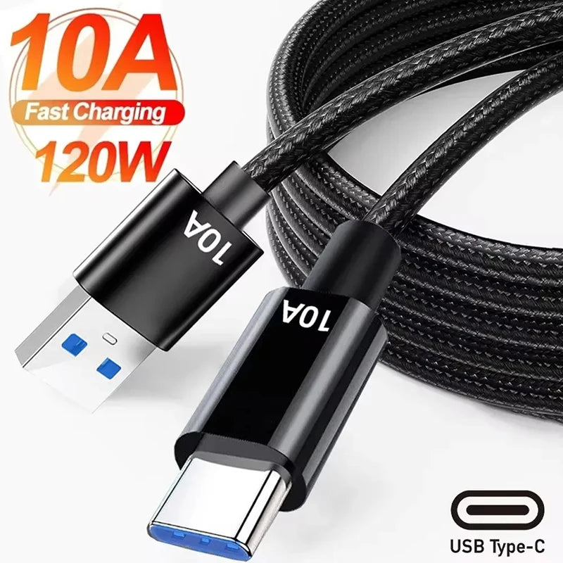 120W USB-A to USB-C Braided Fast Charging Data Cable USB-C Charging Cable SPOT black 2m