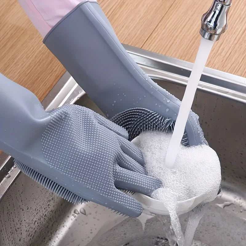 Silicone Dishwashing Gloves – Heat-Resistant Kitchen Cleaner Kitchen Cleaning Gloves SPOT