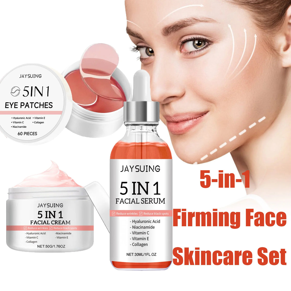5-in-1 Skincare Set – Serum, Face Cream & Collagen Eye Patches Skincare Gift Set SPOT