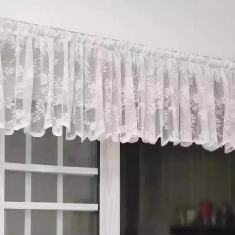 White Lace Valance Curtain – Cherry Floral Vintage Kitchen Lace Valance Curtain SPOT A