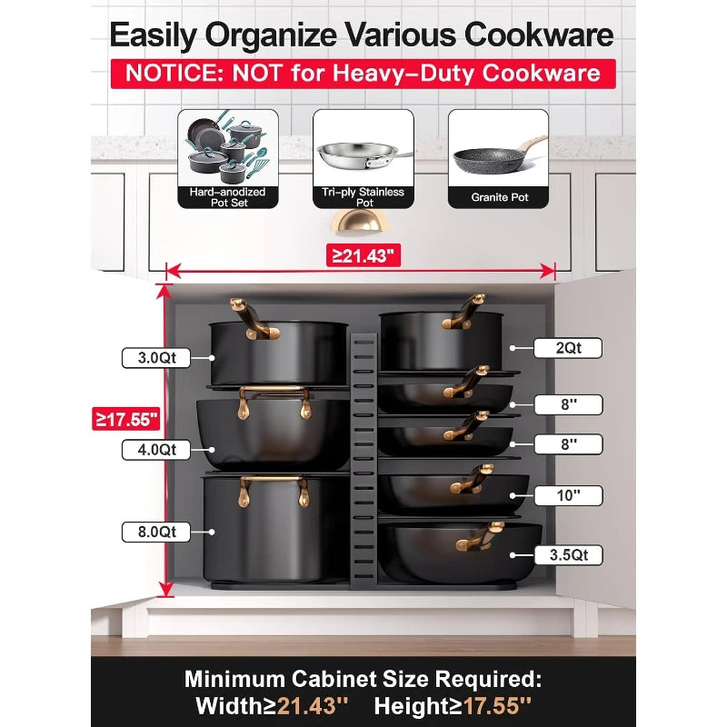 Adjustable Multi-Layer Pot Lid & Pan Organizer Rack Cookware Organizer Rack SPOT
