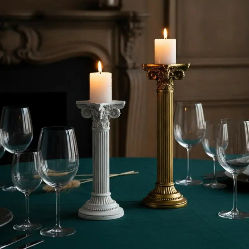 Roman Column Retro Resin Candlestick – Elegant Home Decor Decorative Candle Holder SPOT