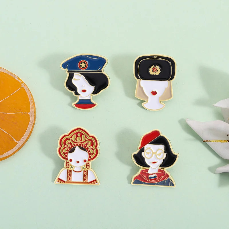 Cartoon Russian Girl Enamel Pin Brooch – Lapel Badge Gift Enamel Pin Brooch SPOT
