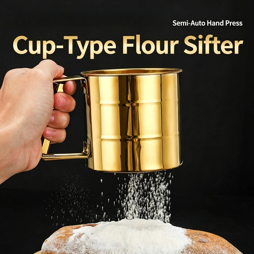 Stainless Steel Flour Sifter – Gold Cup Baking Sieve Baking Flour Sifter SPOT