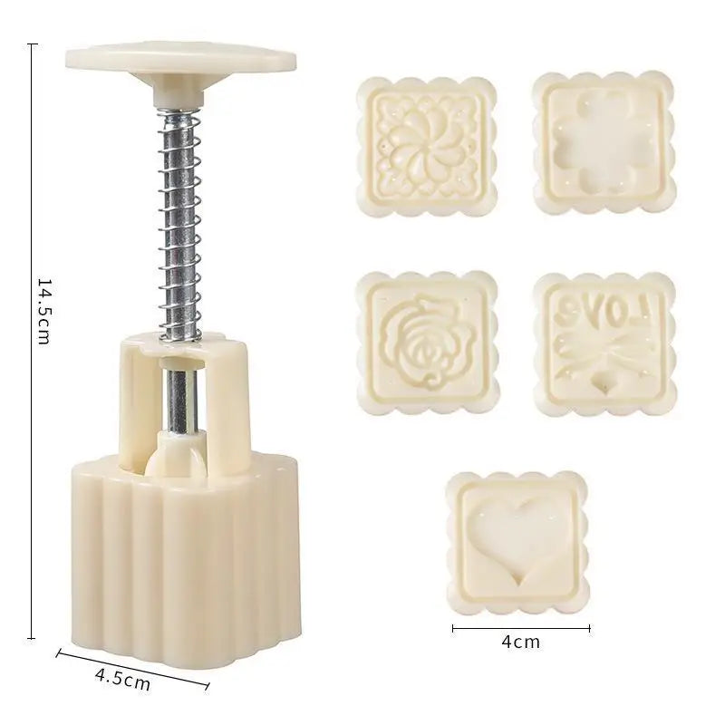 Hand Press Mooncake Mold with 4 Interchangeable Stamps Pastry Baking Mold SPOT