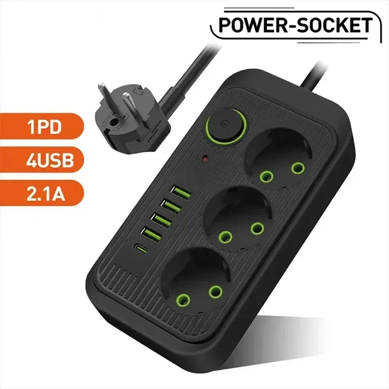 EU Power Strip 2M Cord – USB-C Fast Charging & Surge Filter Power Strip SPOT EU(EU)