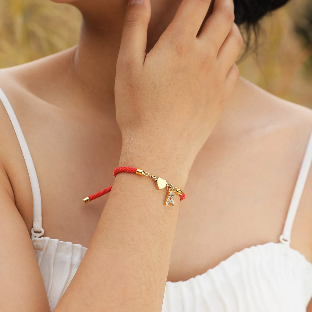 Heart Initial Bracelet Women – 18K Gold Milan Rope, A–Z Letters Charm Bracelet SPOT