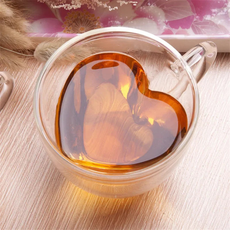 Heart Double Wall Glass Cups with Handle – Set of 2 Glass Cup Set SPOT