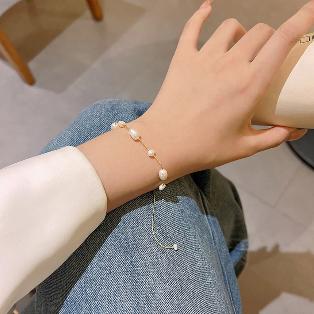 Dainty Pearl Bead Gold Chain Bracelet – Elegant Women's Gift Pearl Chain Bracelet SPOT