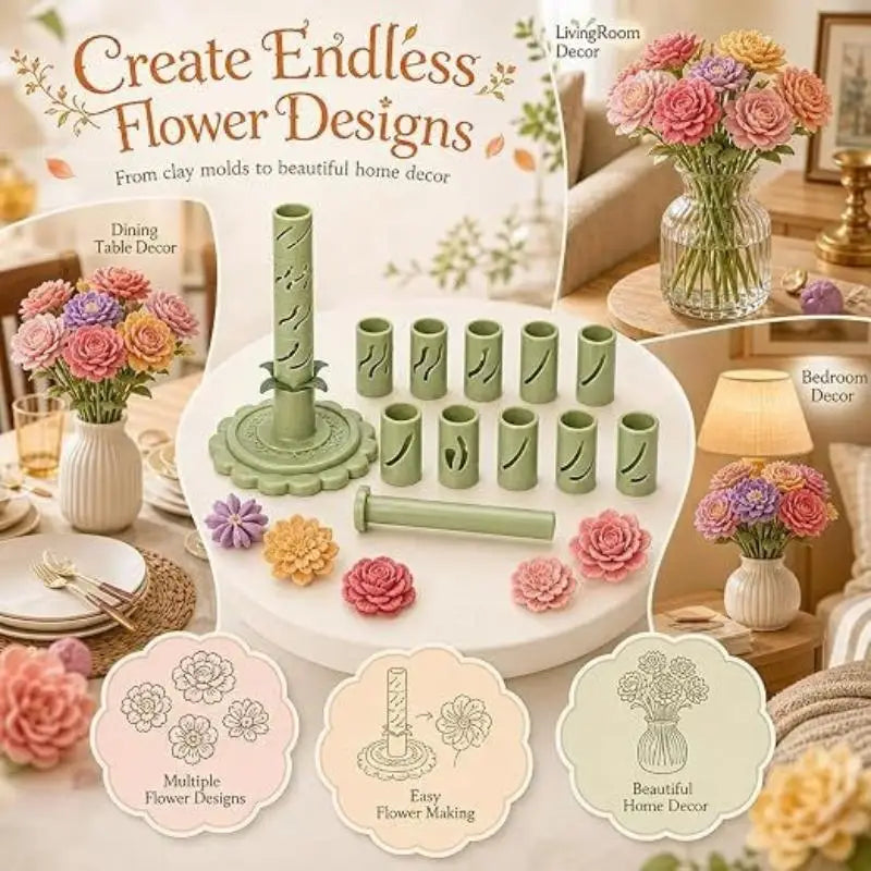 9-Sleeve Modular Clay Flower Maker – DIY Polymer Clay Tool Clay Flower Tool SPOT
