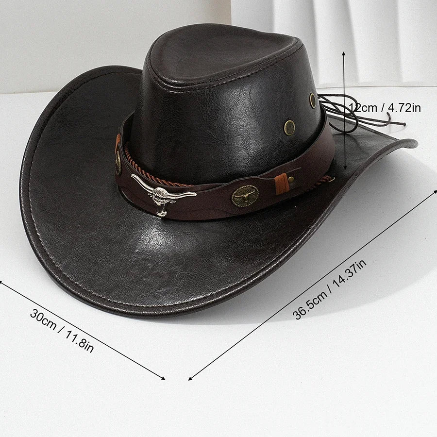 Unisex Faux Leather Western Cowboy Hat – Vintage Style Western Cowboy Hat SPOT
