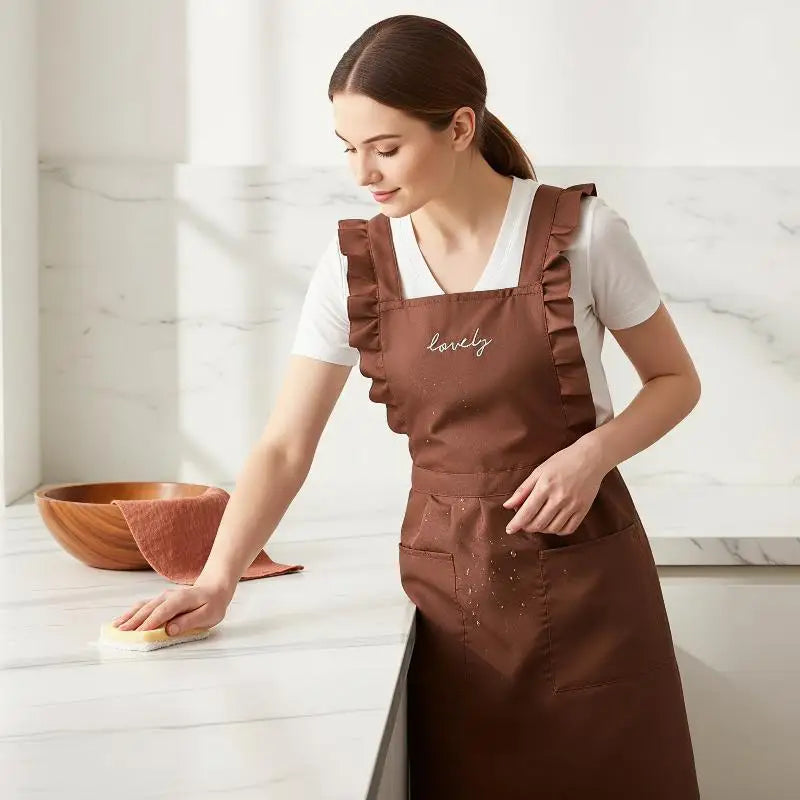 Polka Dot Ruffle Kitchen Apron – Waterproof Canvas & Large Pocket Kitchen Apron SPOT