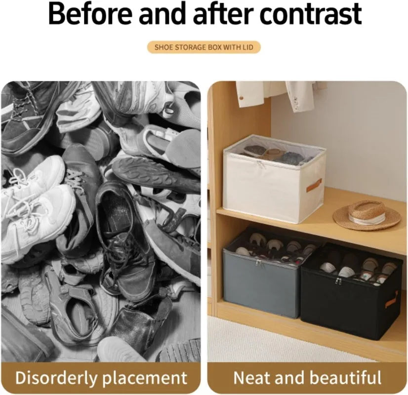 12-Grid Foldable Shoe Organizer Box – Clear Window & Handle Shoe Storage Box SPOT