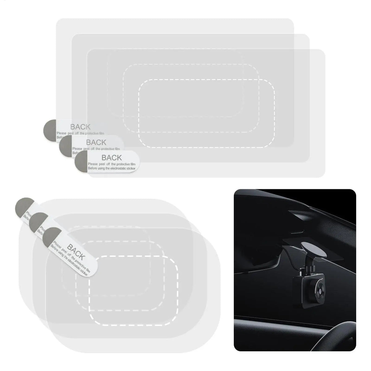Dash Cam Windshield Stickers 6-Pack – Static Cling Mount Film Dash Cam Accessory SPOT