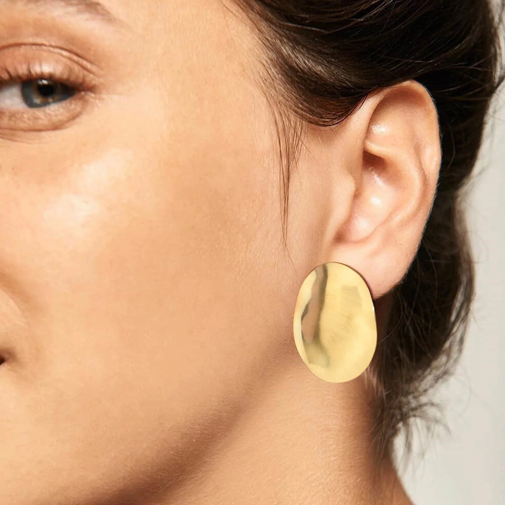 Meaeguet Matte Oval Stud Earrings – Stainless Steel, Gold Stud Earrings SPOT