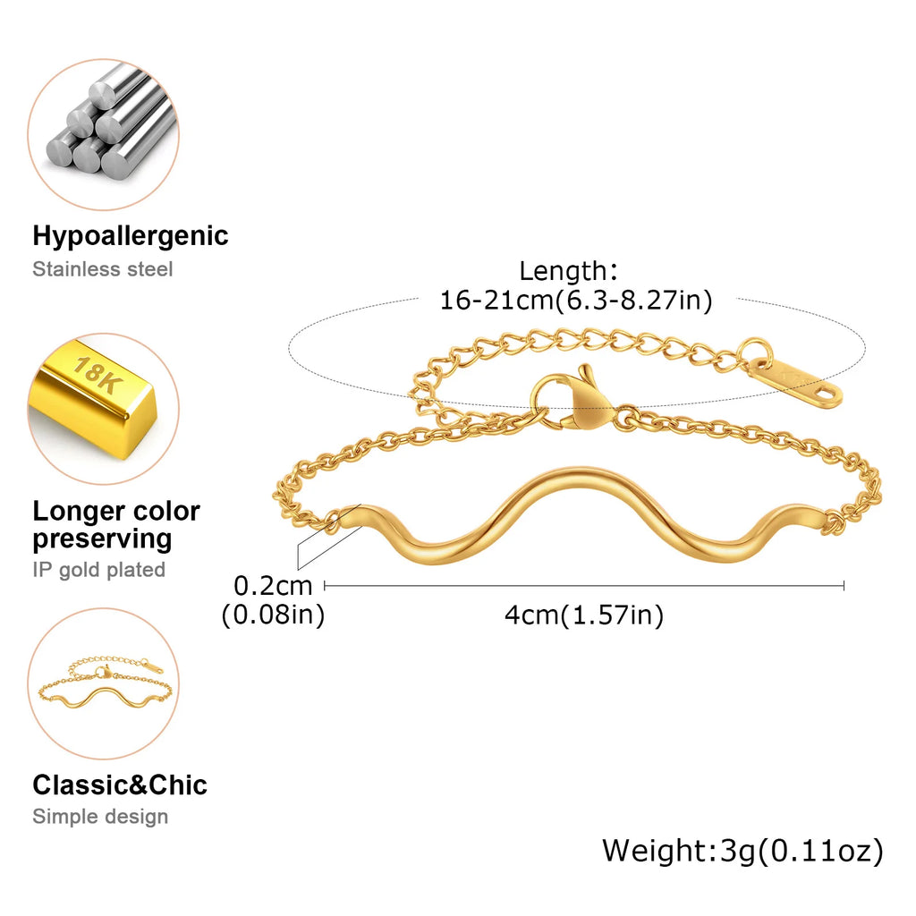 Waterproof Wave Bracelet Women – Gold Stainless Steel, Adjustable Fashion Bracelet SPOT