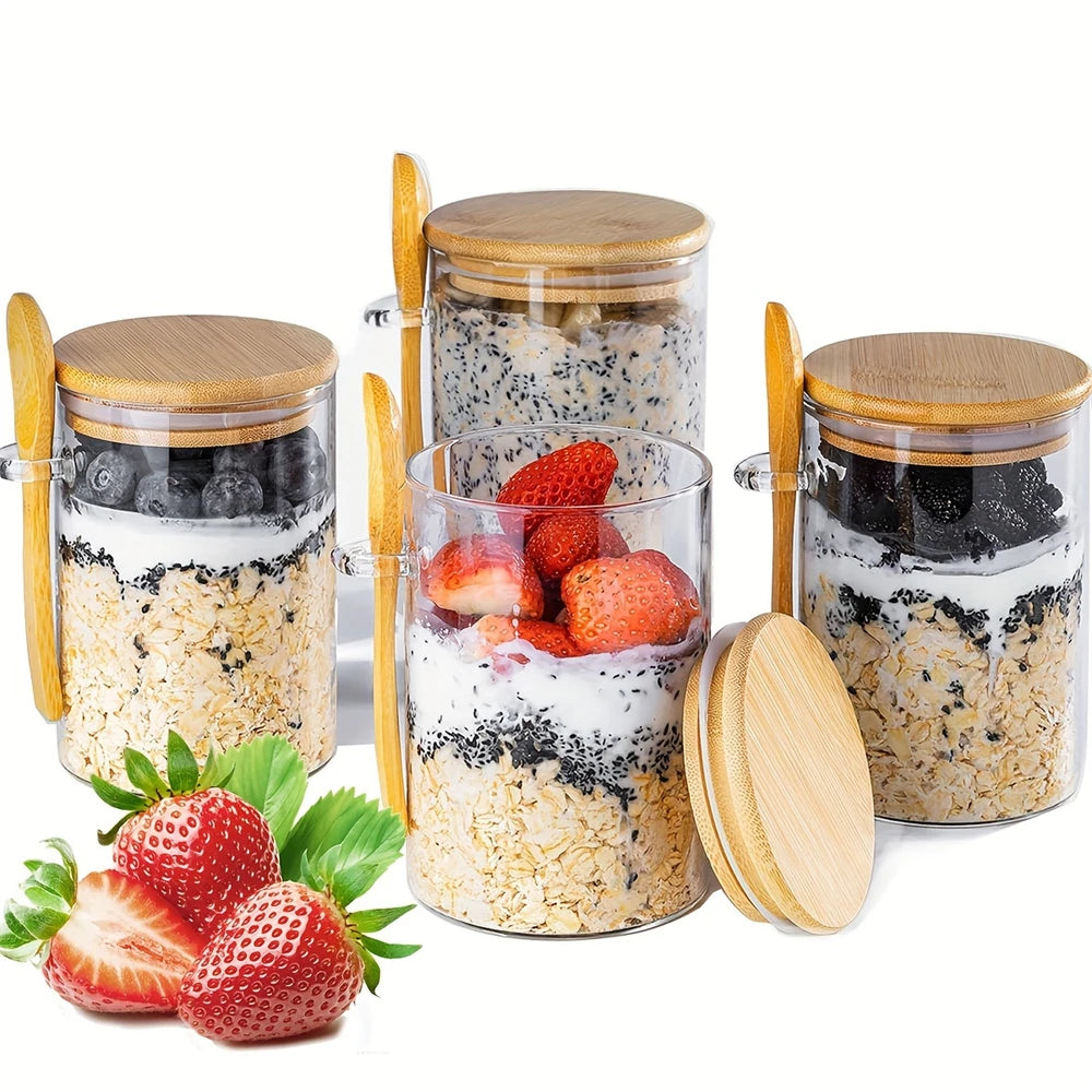 Airtight Glass Jars with Bamboo Lids & Spoons – 18oz Set Glass Storage Jars SPOT
