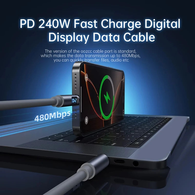 240W USB-C Fast Charging Cable with LCD Display – 1.2M/1.8M USB-C Charging Cable SPOT