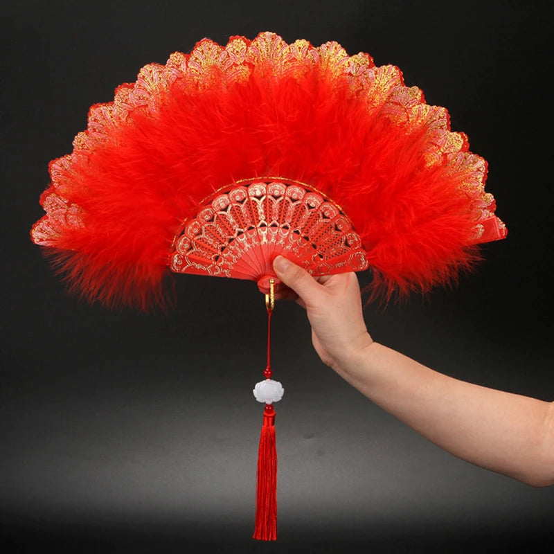 Gothic Feather Folding Hand Fan – Wedding, Dance & Photo Prop Feather Hand Fan SPOT A1