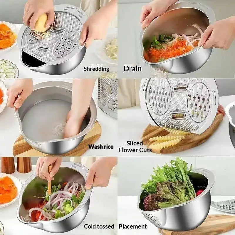 Stainless Steel Colander & Grater Set – Vegetable Shredder Bowl Colander Grater Set SPOT