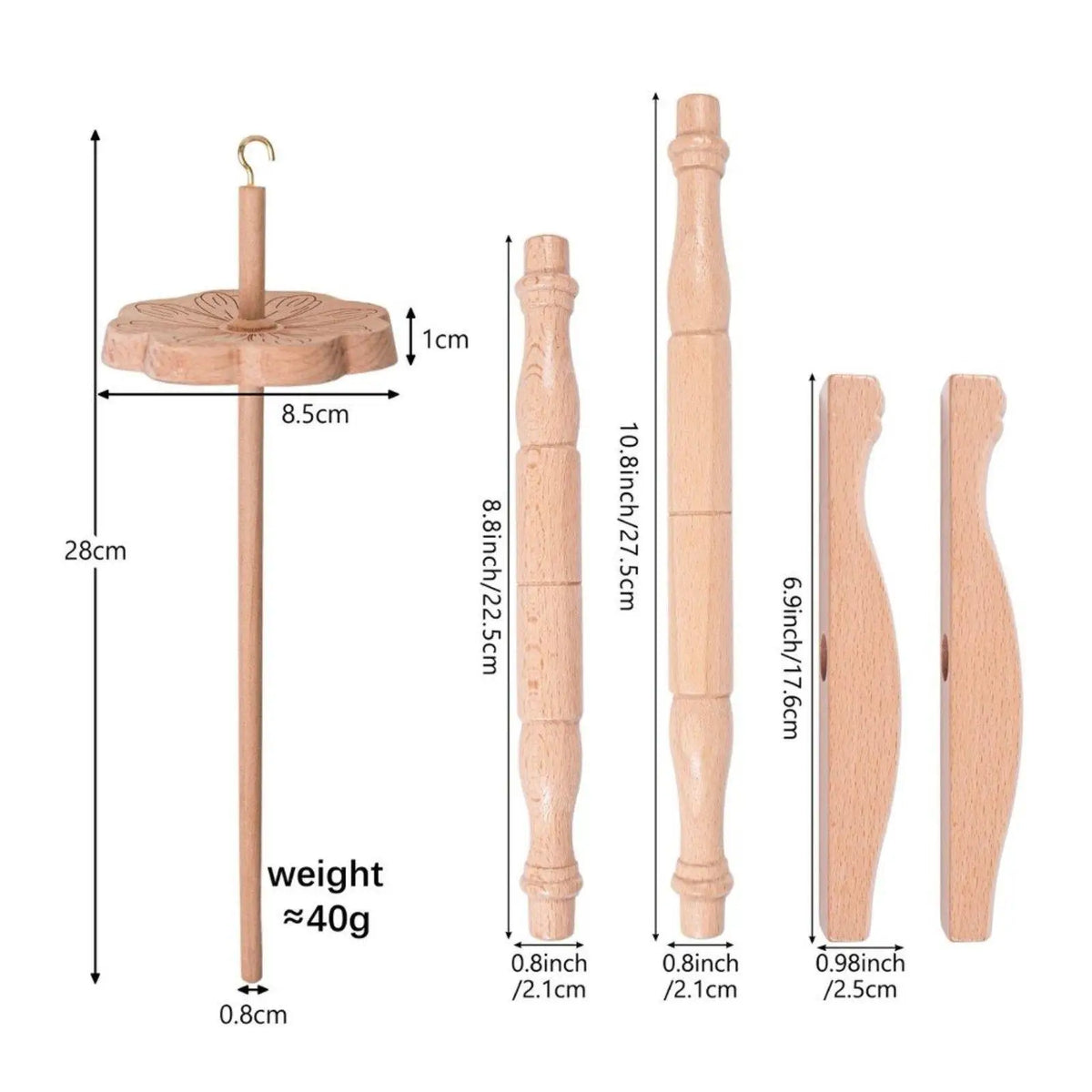 Wooden Niddy Noddy & Turkish Spindle Set – 50g Wool Roving Spinning Tool Set SPOT