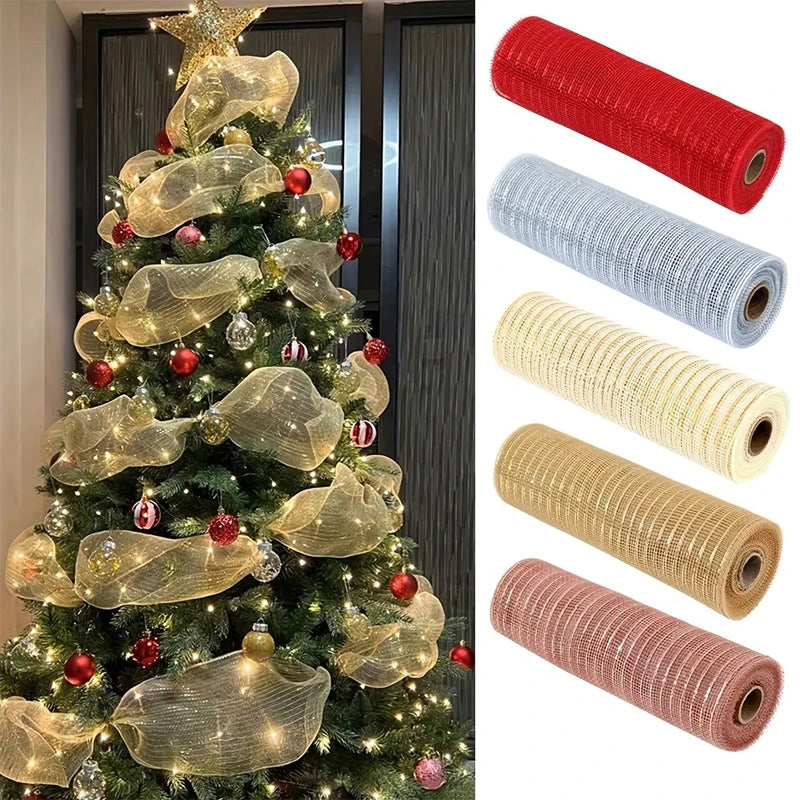 26cm Mesh Christmas Ribbon – 10 Yards Wreath & Tree Decor Christmas Mesh Ribbon SPOT