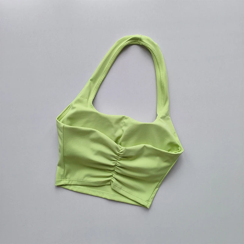 Women's Pleated Halter Sports Bra with Chest Pads | Luxury Style Sports Bra SPOT