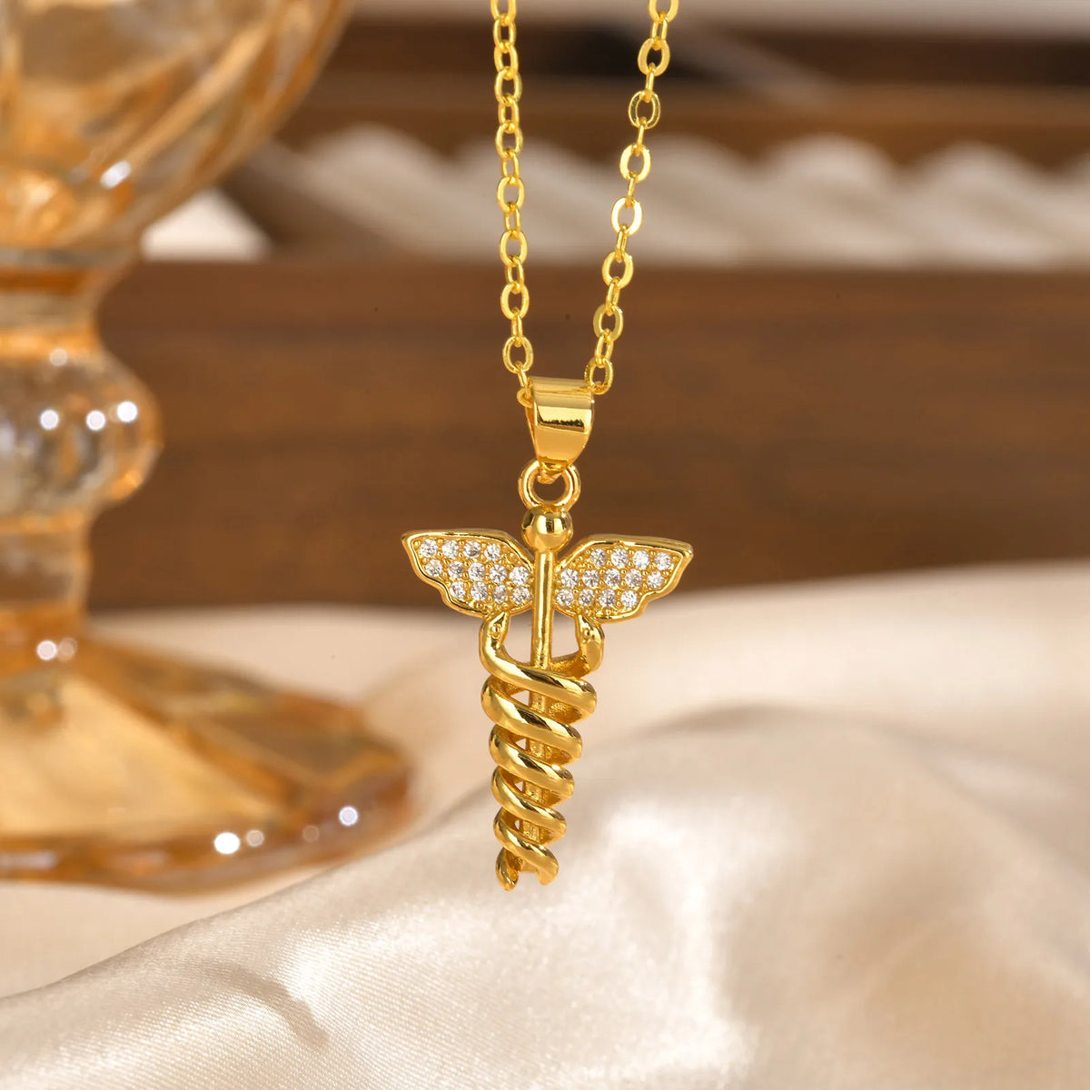14K Gold Plated Angel Wing Medical Symbol Necklace – Doctor Gift Pendant Necklace SPOT