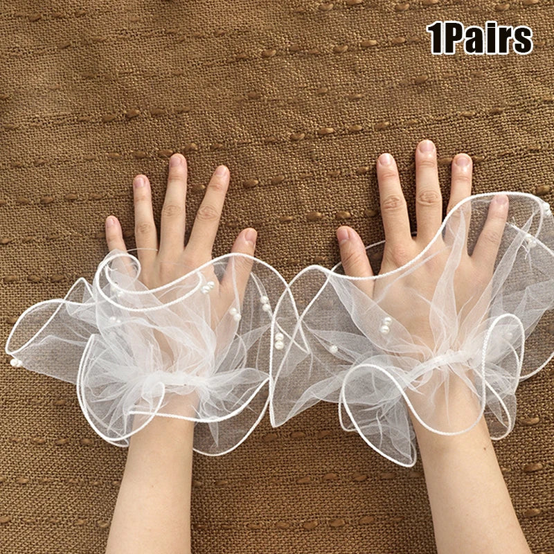 Tulle Fake Pleated Cuff Sleeves – Pearl Nail Art Photo Display Nail Art Accessory SPOT White