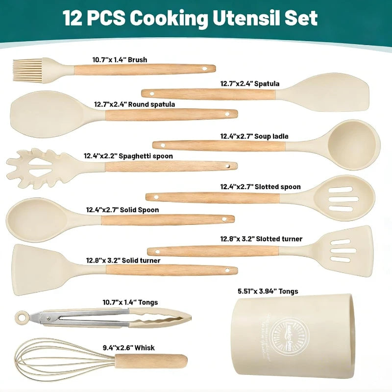 14-Piece Silicone Kitchen Utensil Set with Wooden Handles Kitchen Utensil Set SPOT